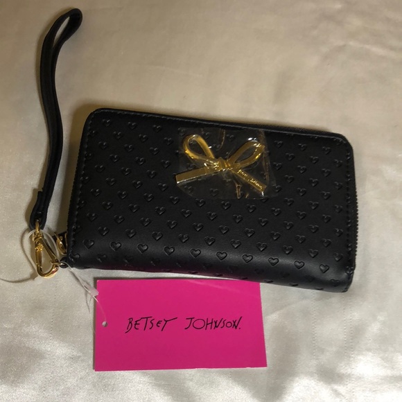 Betsey Johnson Black Faux Leather ZA Wallet With Embossed Hearts NWT - Picture 9 of 15